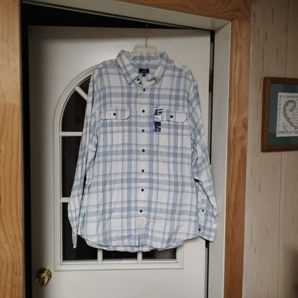 New George Light Blue White Super Soft Flannel Button Down Size Men's 2X 50/52 - Picture 1 of 2
